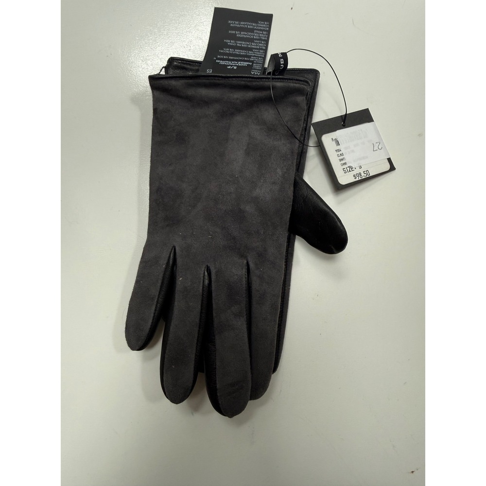 Club Monaco Womens Charcoal Gray Suede Leather Cashmere Silk Wool Blend Gloves S
